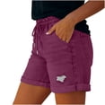 thumbnail image 4 of Pull On Elastic Jean Shorts for Women High Waisted Baggy Casual Denim Jorts Trendy Drawstring Summer Shorts 2" 3" 4" Inseam Dark Purple 2XL, 4 of 7