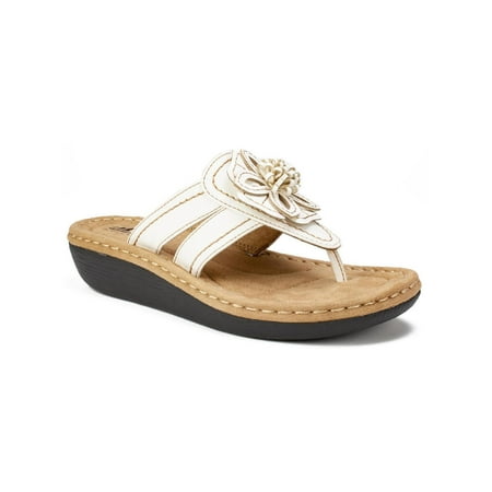 Cliffs by White Mountain Womens Carnation Rosette Faux Leather Thong Sandals