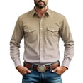 thumbnail image 2 of LYSMORA Mens Lapel Long Sleeve Western Cowboy Button Down Shirt Dual Snap Chest Pockets Solid Woven Casual Shirt, 2 of 8