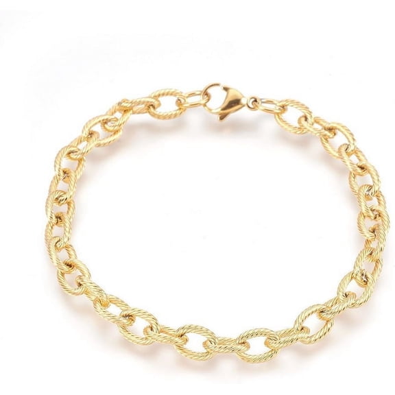 1Pc Chain Bracelets Stainless Steel Link Bracelet with Ot Toggle Clasps Textured Jewelry Bracelet Golden Bracelets for Jewelry Gifts Golden