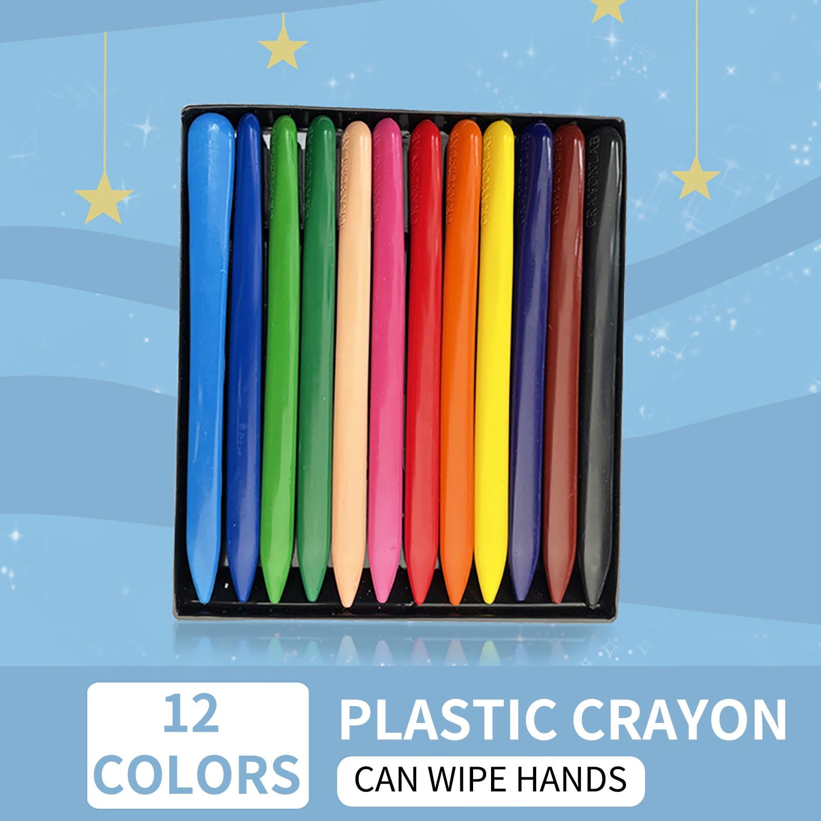 Channie's 3 in 1 Water Soluble Crayons for Kids with Free Paint Brush & Sharpener, 12 Color Set