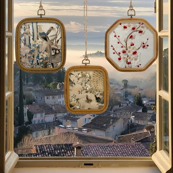 6Pcs Imitated Wood Octagonal Embroidery Hoop Assorted Size Versatile Square Embroidery Display Frame for Art Craft Sewing and Hanging Ornament