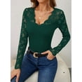 thumbnail image 6 of Women'S Floral Embroidery Mesh Lace V Neck Long Sleeve Top Dark Green L, 6 of 7