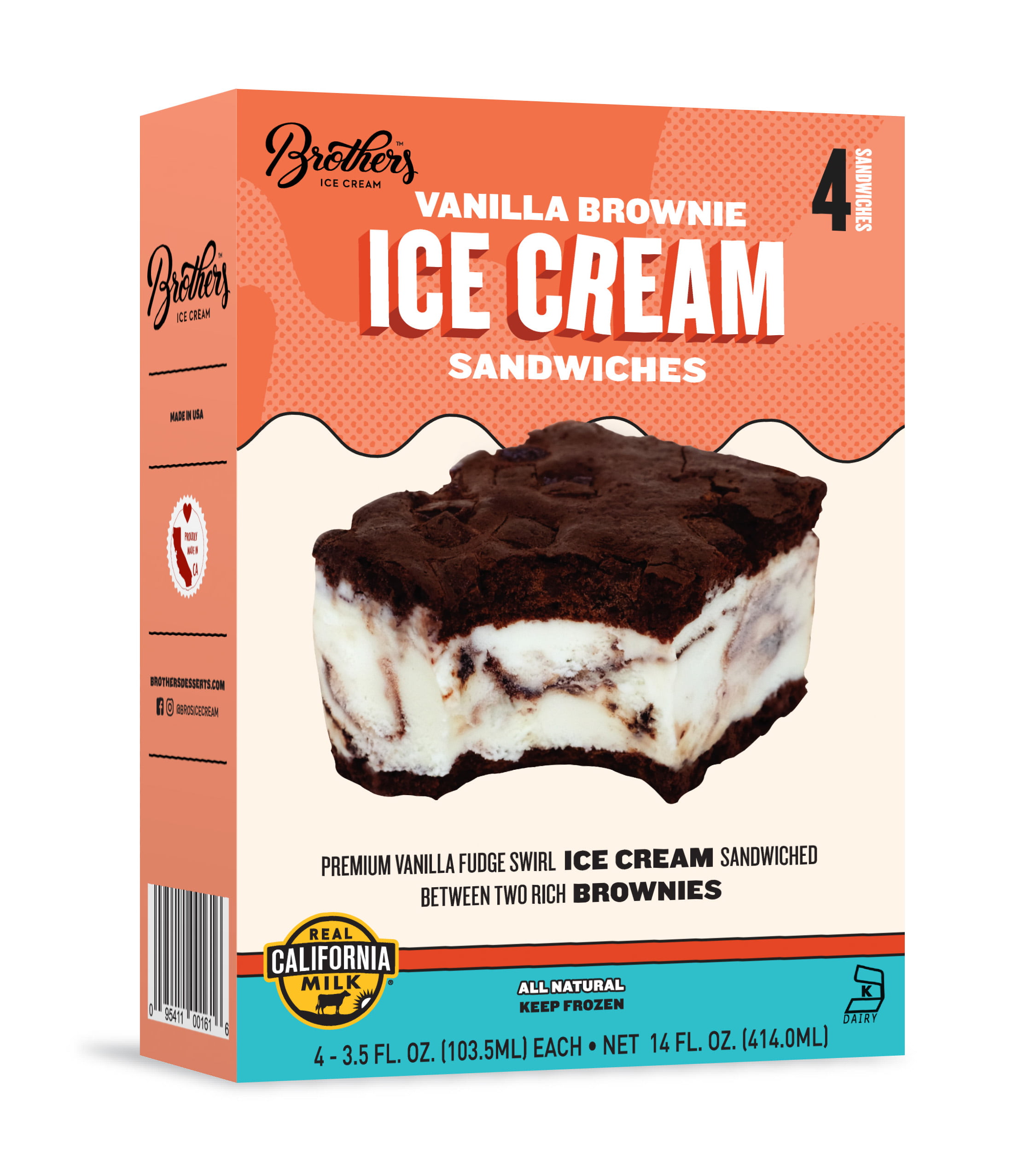 Brothers Vanilla Brownie Ice Cream Sandwich Walmart Com Walmart Com