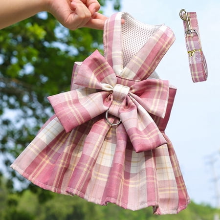 Bow With Breast Strap Dress Skirt Chihuahua Bulldog Lattice Collar Dog Harness Puppy Dress Pets Clothes PINK XXL SKIRT