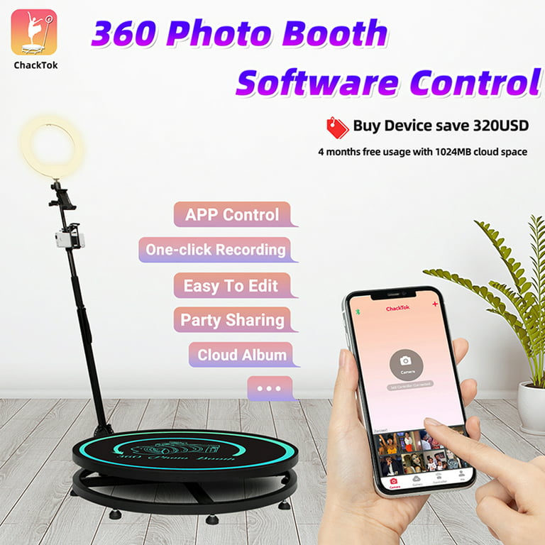 360 Photo Booth Machine For Parties 100cm With Ring Light,Stand On Remote  Control Automatic Slow Motion 360 Spin Photo Camera Booth 2-3 People, 360