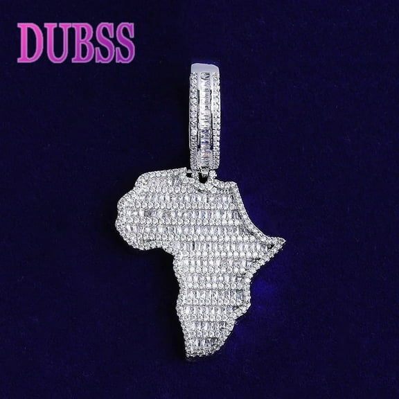 DUBSS Iced Out African Map Necklace Pendant for Men Real Gold Plated Cubic Zirconia Hip Hop Jewelry
