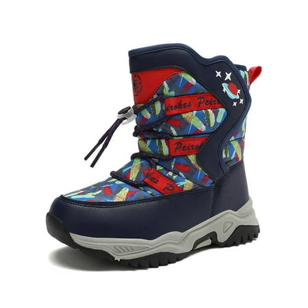 

Ymiytan Unisex Warm Ankle Boots Anti Collision Snow Boot Color Block Outdoor Shoes Cold Weather Booties Non-Slip Cotton Lining Hiking Shoe Blue 12C