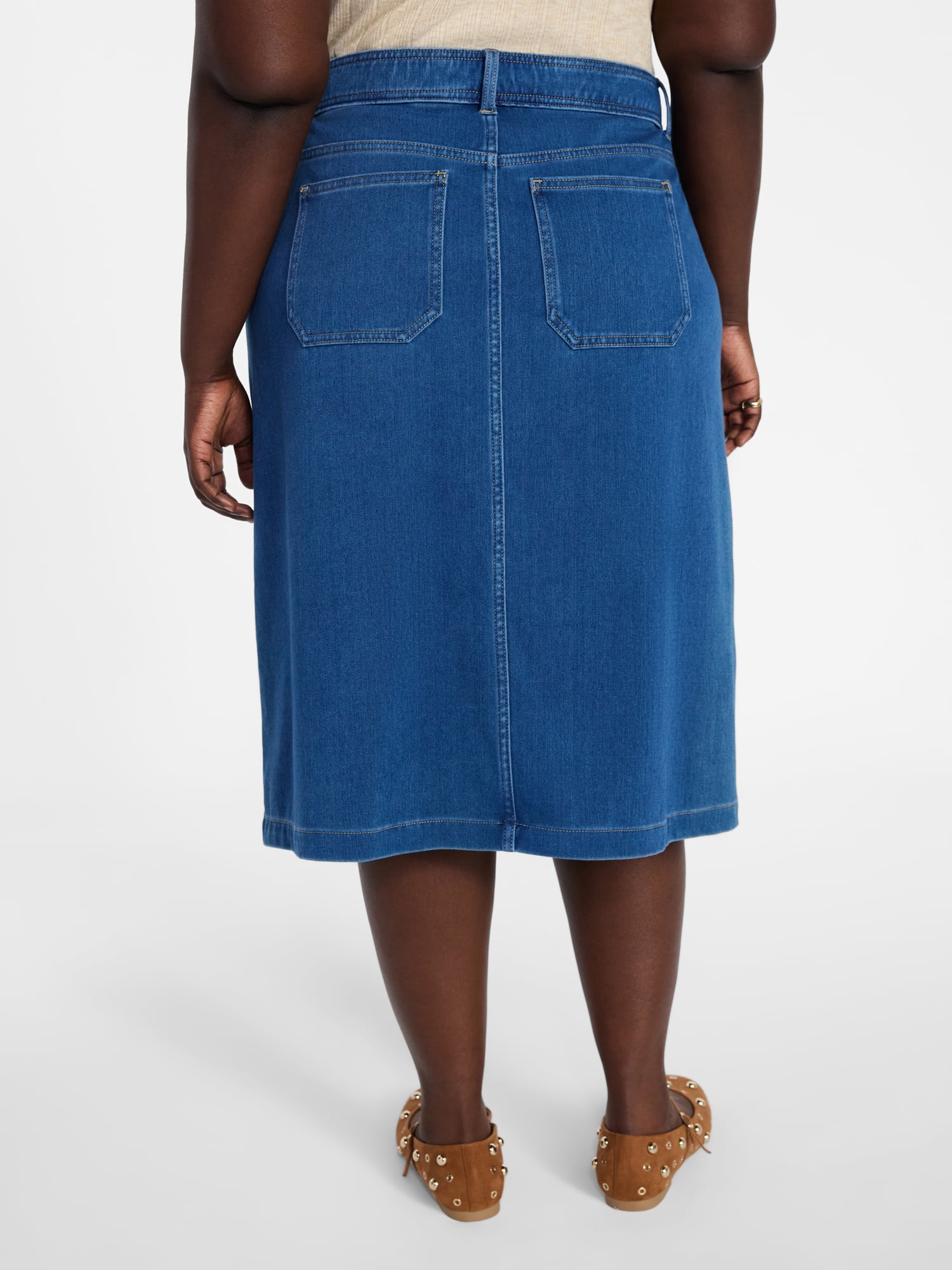 Terra & Sky Women's Plus Knit Denim Skirt, 30" Skirt Length, Sizes 16W-24W