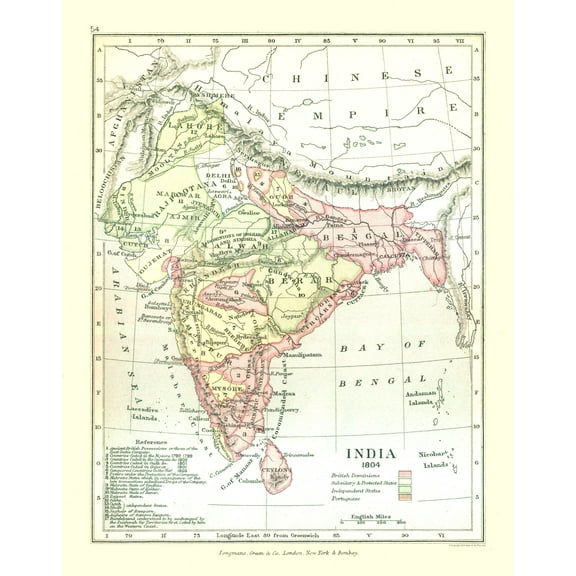 Historic Map - India 1804 - Gardiner 1902 - Vintage Wall Art