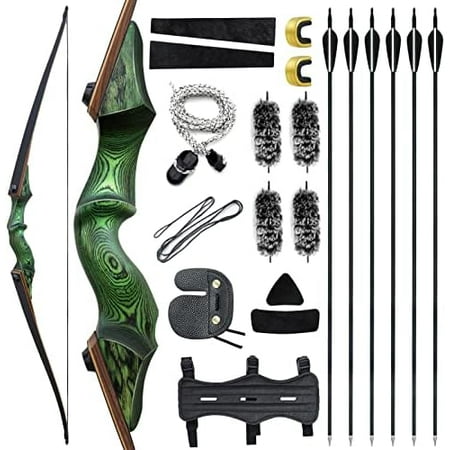 60 Inch Black Hunter Longbow 20-60 Lbs Archery Bow Takedown Bow and Arrow Set with Extra Bowstring for Adults and Beginners Hunting Right Hand Green