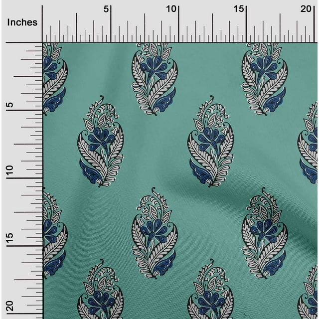 oneOone Viscose Jersey Fabric Leaves & Floral Block Printed Craft Fabric BTY 60 Inch Wide