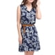 thumbnail image 5 of Día de San Patricio Vestido Sin Mangas Con Cinturón Estampado Por Encima De La Rodilla Con Media Tapeta Para Mujer Azul oscuro, Floral S, 5 of 7