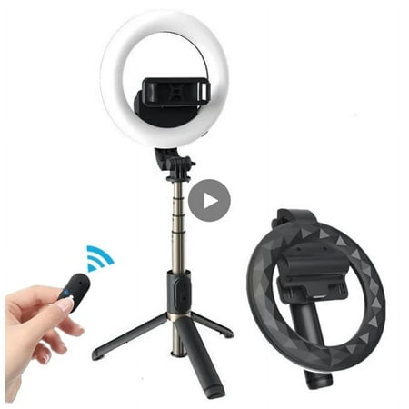 Image of Wireless Bluetooth Selfie Stick With 6-inch Led Ring Photography Light Foldable Tripod Monopod