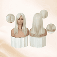 thumbnail image 2 of QUEENTAS 18 Inch Platinum Blonde Wigs For Women Long Straight Hair Wig With Bangs Heat Resistant White Blonde Layered Wig For Women Daily Party Cosplay Use, 2 of 8