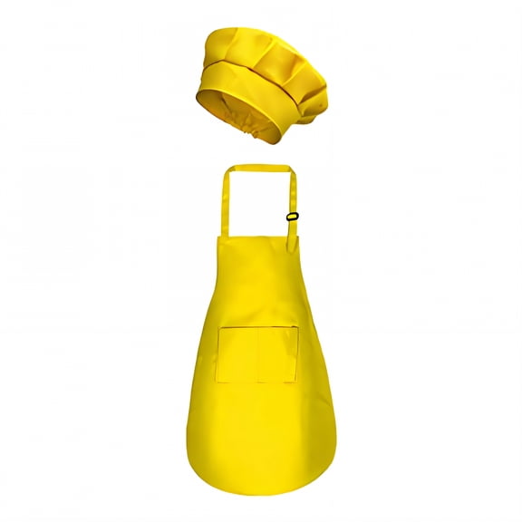 AUQ Kids Chef Hat and Apron,Polyester Surface Kids Apron,Thin-Weight Texture for Kid Apron with Pockets,Yellow