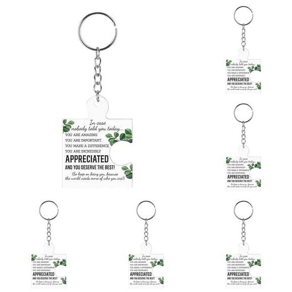 QWUIIOMJPY Employee Recognition Puzzle Keychain 5 Pack,1.8in×2.4in Eucalyptus Print Inspirational Thank You Keyring,Team Appreciation Souvenir Key Chain For Volunteer Staff Holiday Corporate Gift