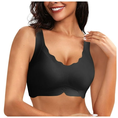 Black XX-Large Women s Seamless BrasWireless Bras for Women Underwire Scalloped Push Up Low Back Sports Bra Bras Soft Wireless Comfort one Shoulder Bras for Women Bralette