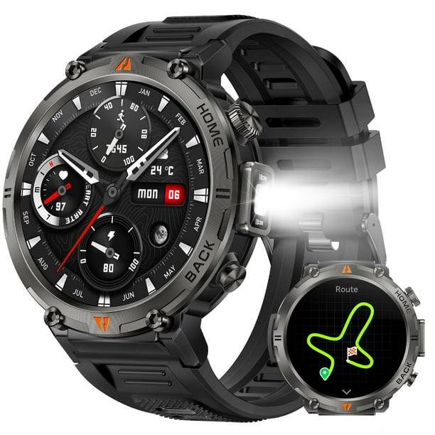 Reloj inteligente AdiVax Military GPS con linterna LED para hombre, color negro