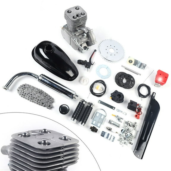 100CC 2-Stroke Bike Gas Motor Engine Kit DIY Full Set for 26" 28" Bicycle 48 km/h Silver
