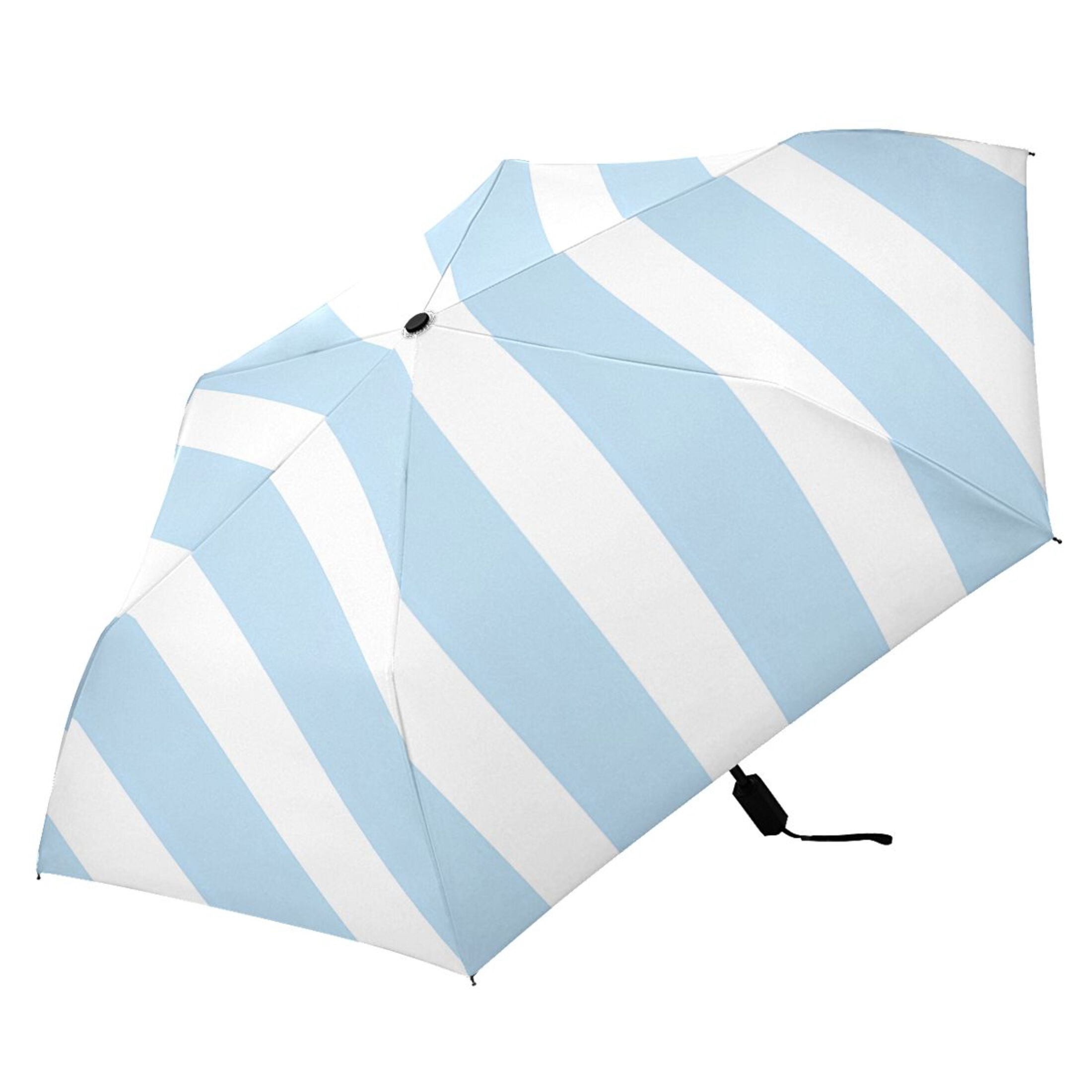 Light Blue and White Stripes Compact Sun Umbrella Windproof Travel Umbrellas for Rain Strong Portable UV Protection