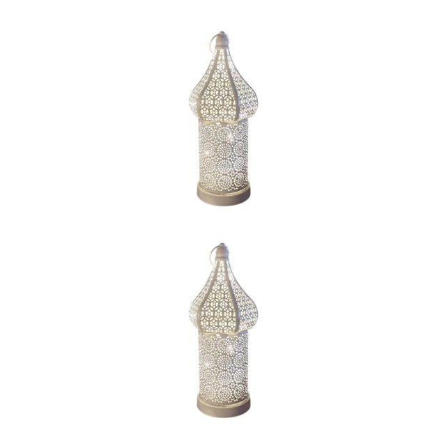 Kearding Retro Style Moroccan Lantern Light Props Desk Iron Lamp for Wedding Events 2piezas Blanco S