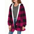 thumbnail image 3 of Christmas Women's Plaid Printed Fleece Thick Coats, Button-Down Hooded Sweater with Pockets, Fall Causual Outfits, 3 of 7