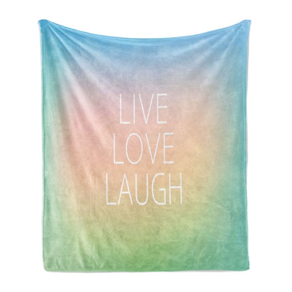 Live Laugh Love Soft Flannel Fleece Throw Blanket, Slogan Promoting a Healthy Outlook on Life Colorful Design, Cozy Plush for Indoor and Outdoor Use, 70" x 90", Multicolor, by Ambesonne