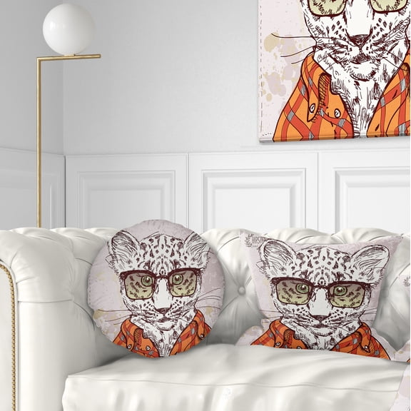 Designart Funny Hipster Leopard with Glasses - Animal Throw Pillow - 12x20