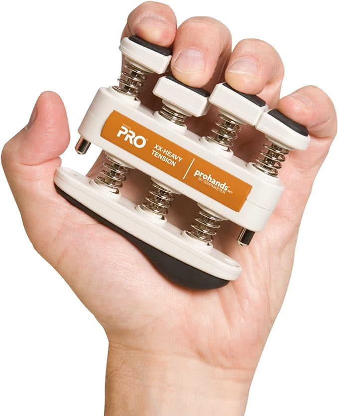PROHANDS PRO Hand Exerciser, Finger Exerciser (Hand Grip Strengthener), Spring-Loaded, Finger-Piston System, Isolate and Exercise Each Finger, (13 lb XX-Heavy Tension, Orange-Pro)