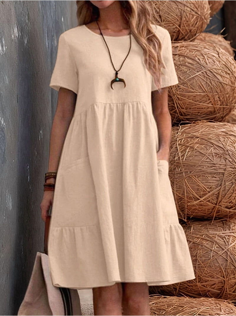 knee length dresses for ladies Reworn Linen Dress Size L (1731) main image 1