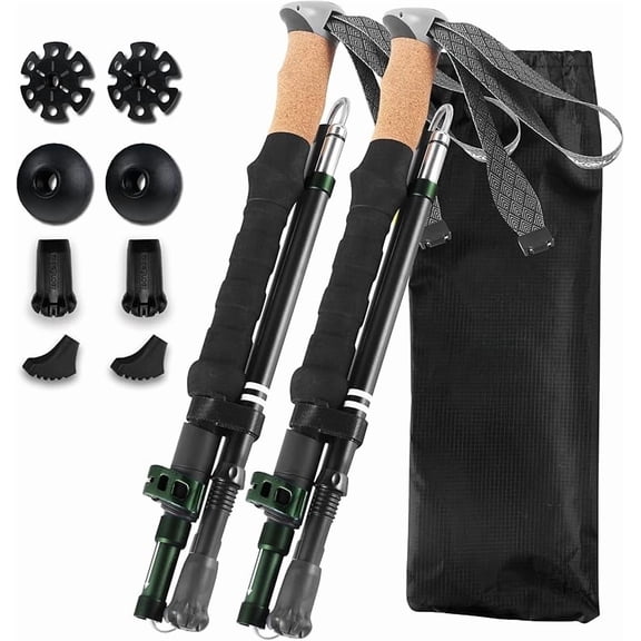Lightweight Folding Trekking Poles with Cork Grip, Adjustable Height, Compact Travel Design, Aluminum Walking Sticks for Men and Women