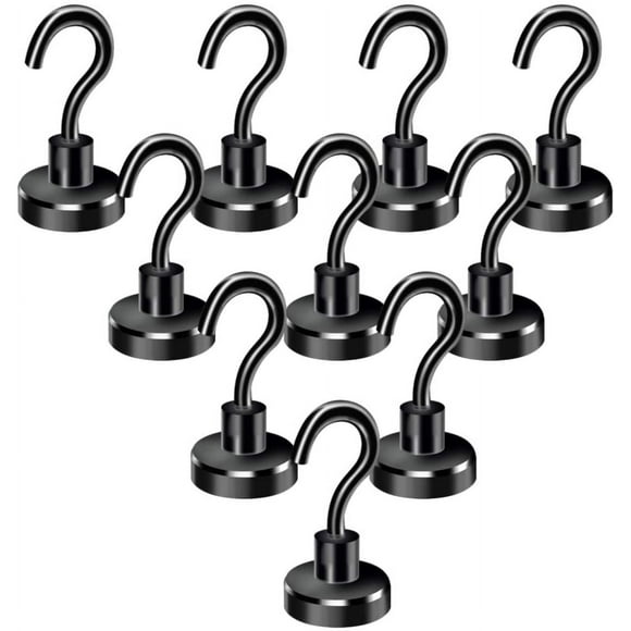 Magnetic Hooks, Heavy Duty Magnet Hooks Black Strong for Fridge Hanging Grill Utensils Whiteboard Kitchen Classroom - Pack of 10