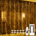 thumbnail image 1 of Cadena de luces LED para cortina de 300 luces, luces LED para cortina con temporizador de control remoto, alimentación por USB, 8 modos de iluminación, IP67 a prueba de agua para Navidad, bodas, cumpl, 1 of 5