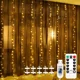 thumbnail image 1 of Cadena de luces LED para cortina de 300 luces, luces LED para cortina con temporizador de control remoto, alimentación por USB, 8 modos de iluminación, IP67 a prueba de agua para Navidad, bodas, cumpl, 1 of 5
