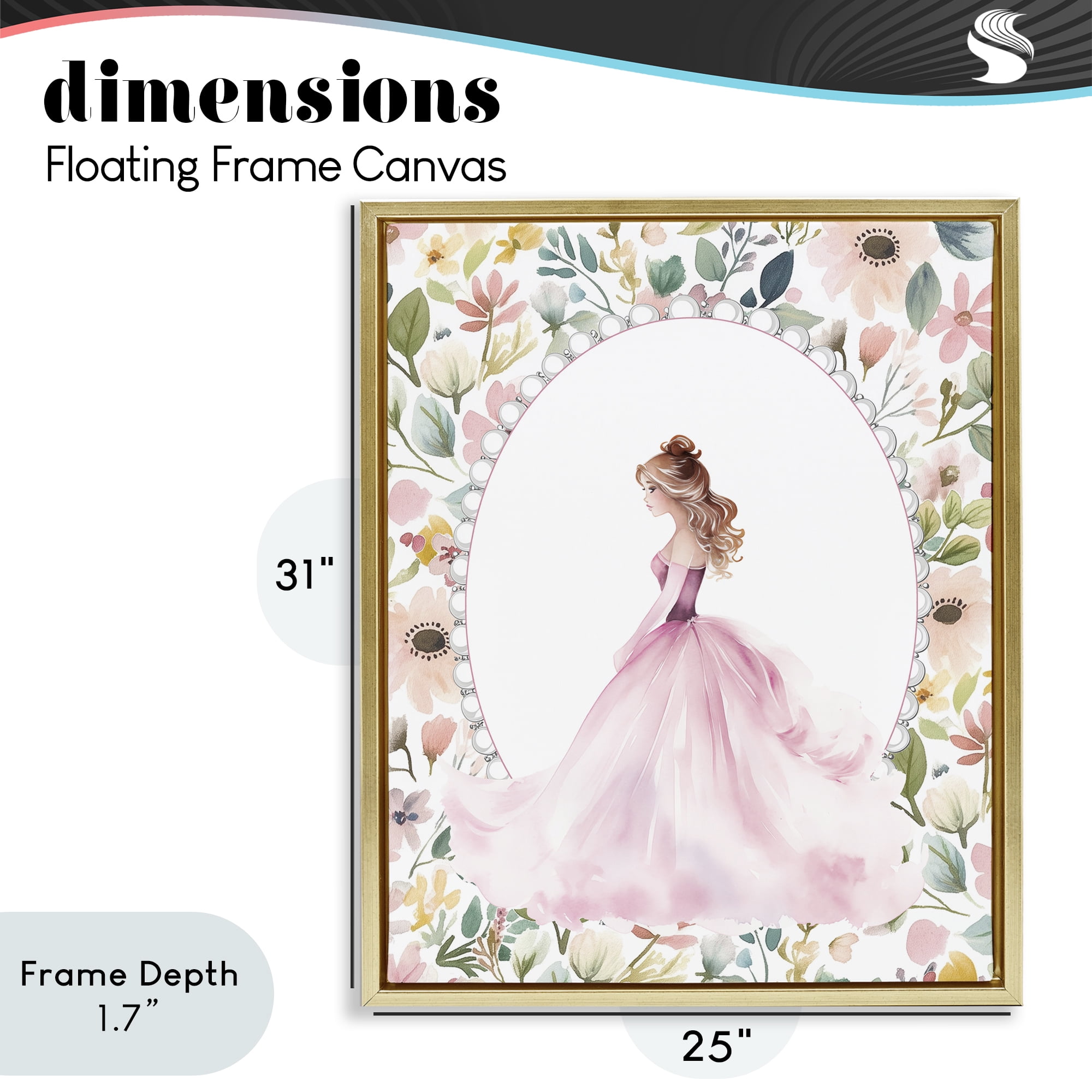 Stupell Industries Elegant Princess Love Gold Framed Floater Canvas Wall Art, design by Christine Simpson Art