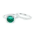 thumbnail image 4 of Rosec Jewels Certified Lab Grown Emerald Wedding Rings Set of 2 - Emerald Halo Engagement Ring with Band - AAAA Grade, 14K White Gold, US 4.50, 4 of 9