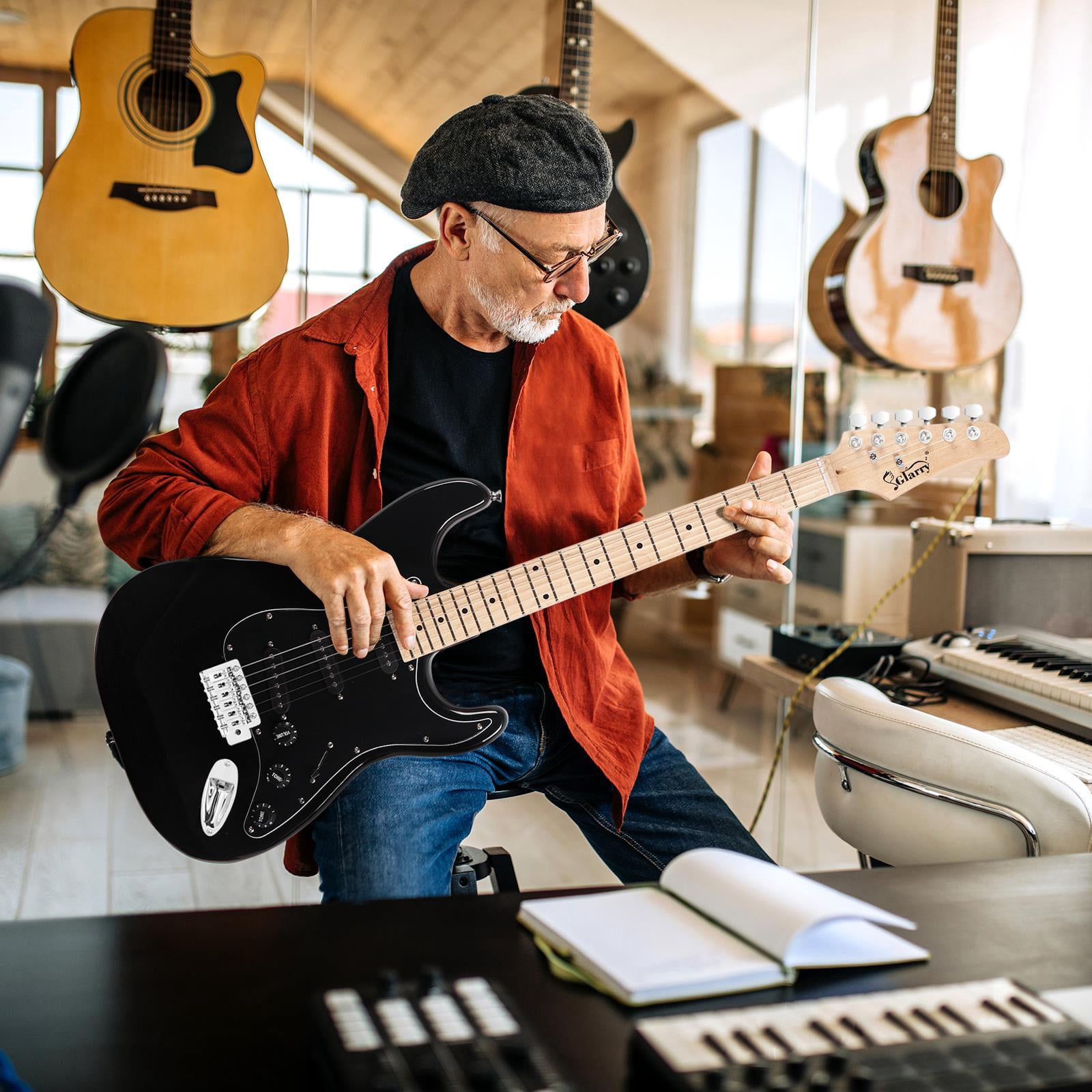 Glarry Full Size Electric Guitar for Beginner with 20W Amplifier, Black