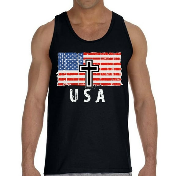 Happy Independence Day Tank Top for Men - 4th of July Cross USA Graphic Tanks Patriotic Outfit
