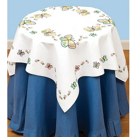 

Jack Dempsey Stamped White Perle Edge Table Topper 35 X35 -Fluttering Butterflies