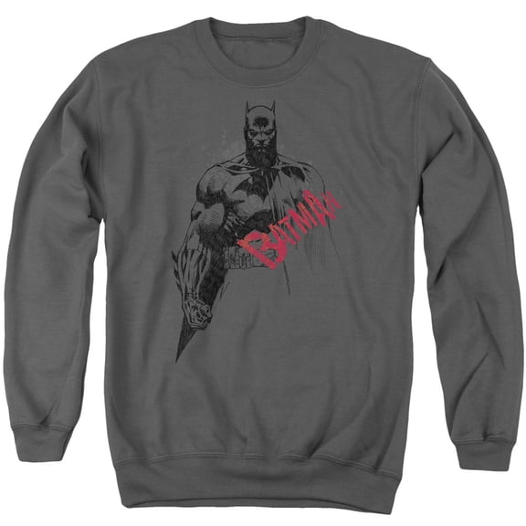 Batman Sketch Bat Red Logo Adult Crewneck Sweatshirt Charcoal