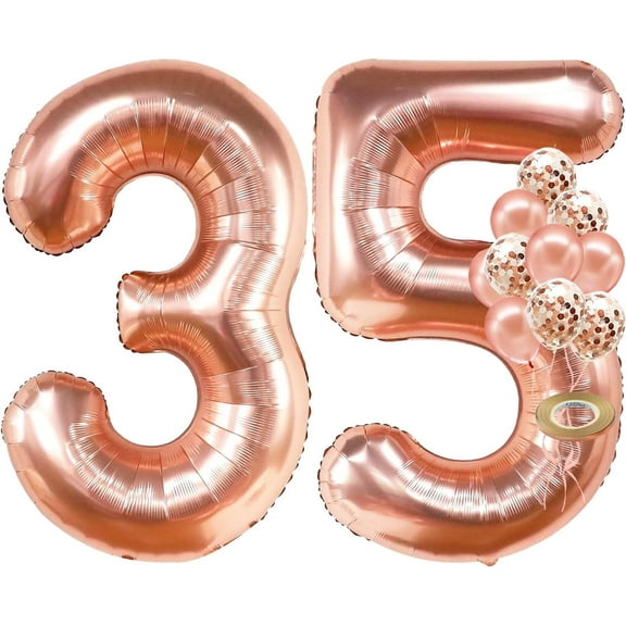 Rose Gold 35 Balloon Numbers Set - Big 32 Inch | Rose Gold 30 Balloons with Confetti Balloons | 30th Birthday Decorations for Women | Number Balloons for Happy Anniversary Decorations Supplies