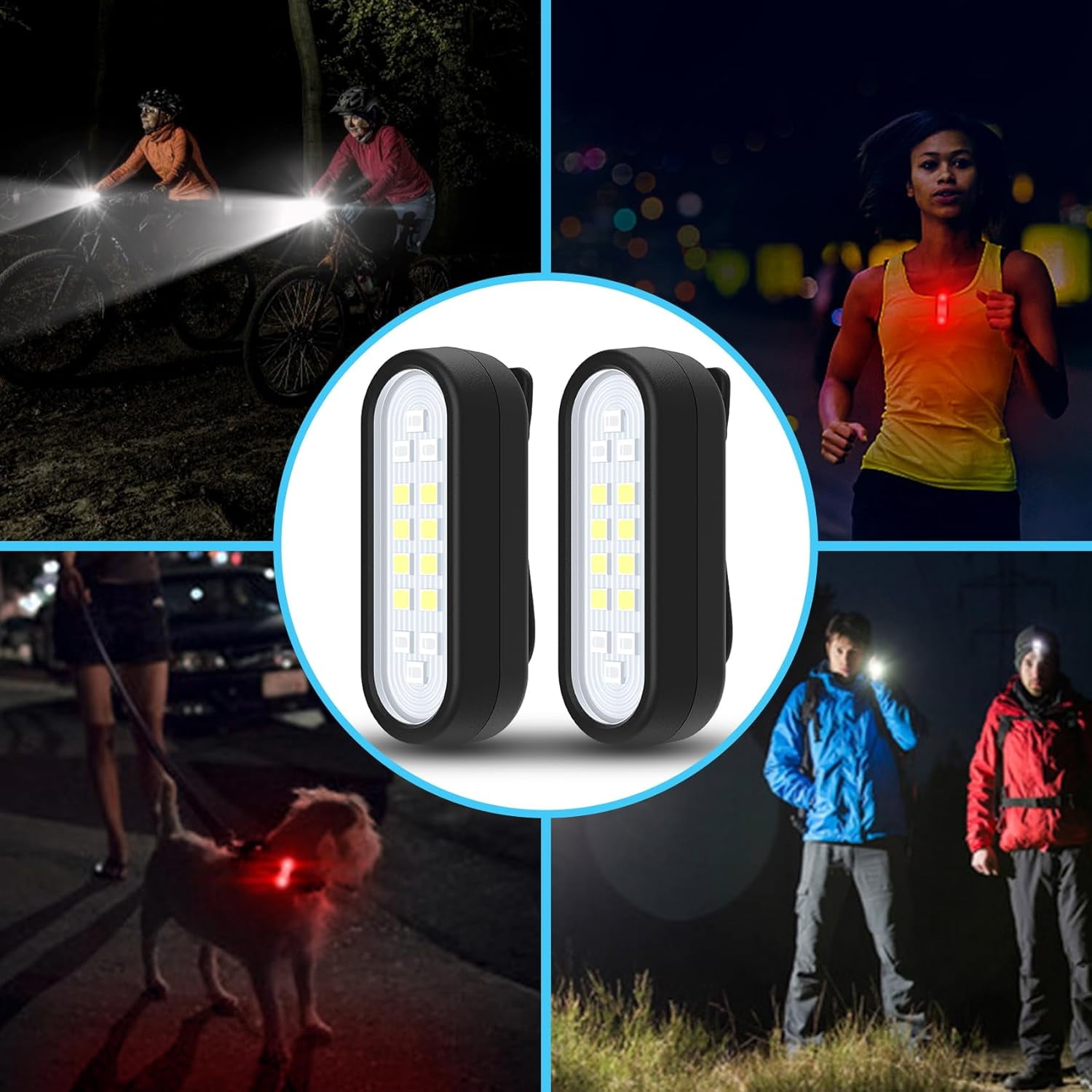 Running Light, 2 Pack Clip on Flashlight for Runners Rechargeable Safety Lights for Walking at Night Hands Free Emergency LED Flashlight Work Light Warning Flashing Camping Hiking Walking Dog