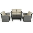 thumbnail image 4 of Costway 4PCS Patio Rattan Furniture Set Sofa Table Storage Shelf Khaki Cushion, 4 of 12