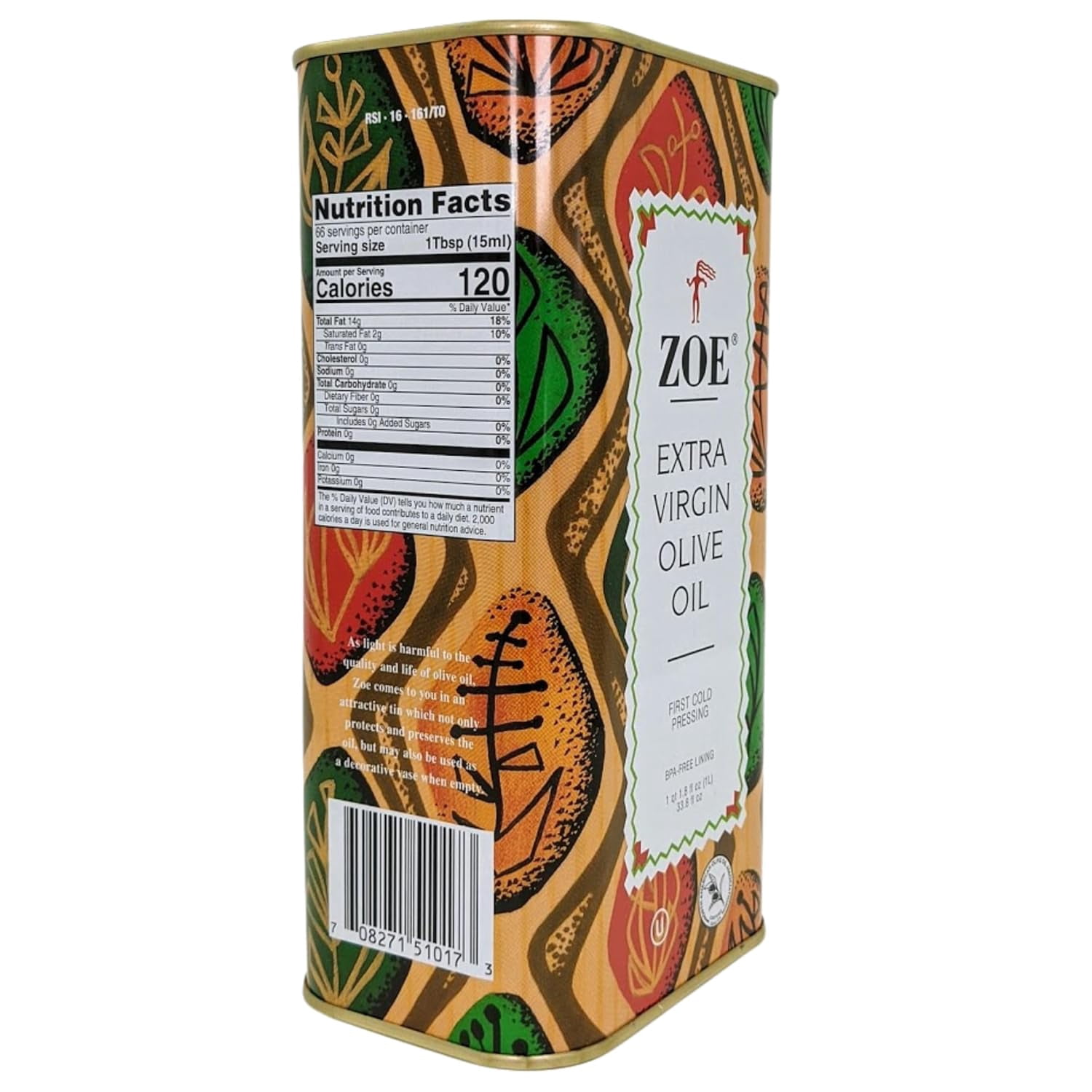 ZOE Extra Virgin Olive Oil 1L (33.8 fl oz), First Cold-Pressed