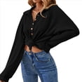 thumbnail image 3 of Sudadera Informal de Larga con Solapa y Botones para Mujer, Estilo 2025 Negro M, 3 of 9