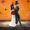 thumbnail image 3 of Día de los muertos boda baile esqueleto novia y novio sosteniendo rosas rojas ramo estatuilla pastel Topper alto amor nunca muere novia, 3 of 5