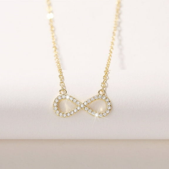 Hitanshu Jewels Round Cubic Zirconia Women's Infinity Necklace Pendant Free Chain 14K Yellow Gold Over