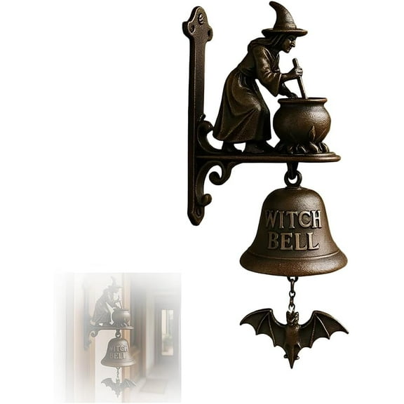 Flying Witch  Metal Wall Mount Bell, Vintage Witch Doorbell Decorated with A Witch On A Broom Gothic Witch Decorative Doorbell Outdoor Decorative Suitable for Porch and Daily Home Decoration  (#B)