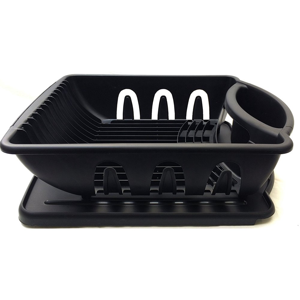 Black Sterilite Two Piece Sink Set Dish Rack Drainer Kitchen Perimeter